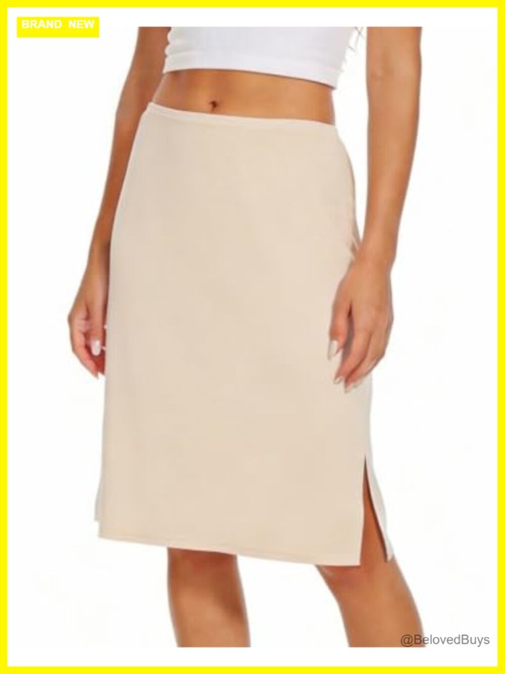 Women's Half Slip Skirt with Side Slit Knee Length Non Cling Dress Extender